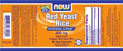 Photo of the NOW Red Yeast Rice 600 mg label