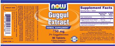 Photo of the NOW Guggul Extract 750 mg label