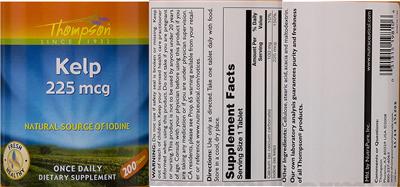Photo of the Thompson Kelp 225 mcg label