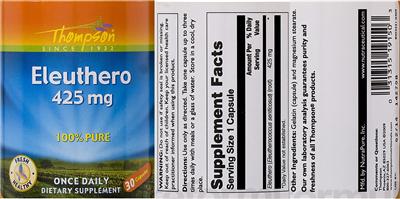 Photo of the Thompson Eleuthero 425 mg label