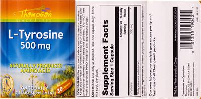Photo of the Thompson L-Tyrosine 500 mg label