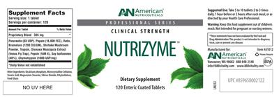 Photo of the AN American Nutriceuticals Nutrizyme label