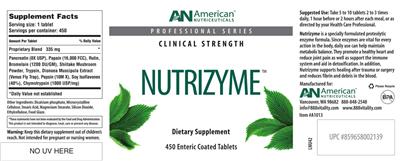 Photo of the AN American Nutriceuticals Nutrizyme label