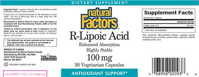 Photo of the Natural Factors R-Lipoic Acid 100 mg label