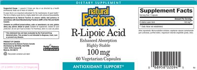 Photo of the Natural Factors R-Lipoic Acid 100 mg label
