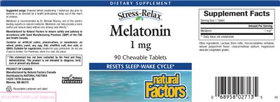 Photo of the Natural Factors Stress-Relax Melatonin 1 mg label