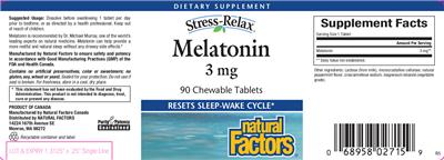 Photo of the Natural Factors Stress-Relax Melatonin 3 mg label