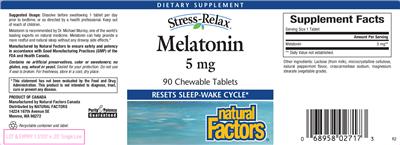Photo of the Natural Factors Stress-Relax Melatonin 5 mg label