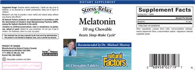 Photo of the Natural Factors Stress-Relax Melatonin 10 mg Chewable label