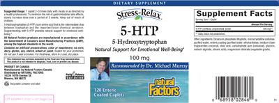 Photo of the Natural Factors Stress-Relax 5-HTP 100 mg label