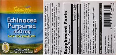 Photo of the Thompson Echinacea Purpurea 450 mg label