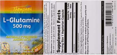 Photo of the Thompson L-Glutamine 500 mg label