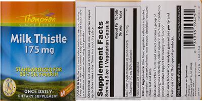Photo of the Thompson Milk Thistle 175 mg label