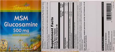 Photo of the Thompson MSM Glucosamine 500 mg label