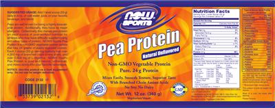 Photo of the NOW Sports Pea Protein Natural Unflavored label