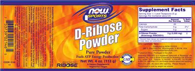 Photo of the NOW Sports D-Ribose Powder label
