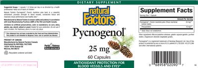 Photo of the Natural Factors Pycnogenol 25 mg label