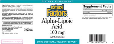 Photo of the Natural Factors Alpha-Lipoic Acid 100 mg label