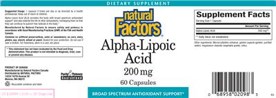 Photo of the Natural Factors Alpha-Lipoic Acid 200 mg label