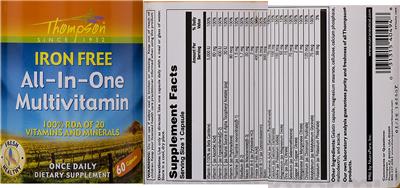Photo of the Thompson Irom Free All-In-One Multivitamin label