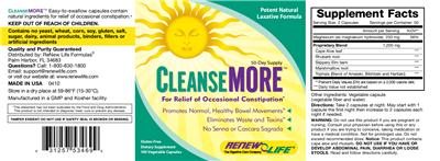 Photo of the Renew Life CleanseMORE label