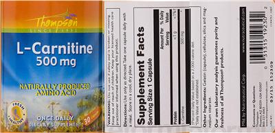 Photo of the Thompson L-Carnitine 500 mg label