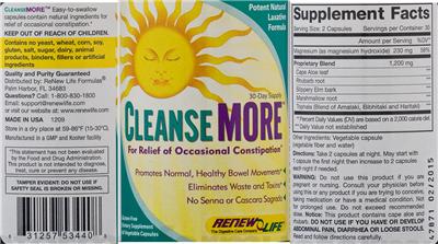 Photo of the Renew Life CleanseMORE label