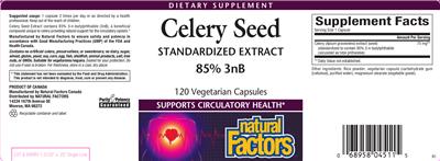 Photo of the Natural Factors Celery Seed label
