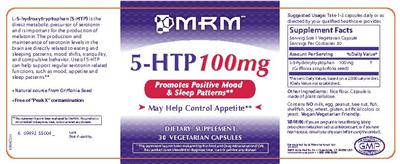 Photo of the MRM 5-HTP 100 mg label