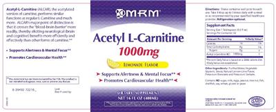 Photo of the MRM Acetyl L-Carnitine 1000 mg Lemonade Flavor label