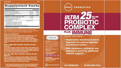 Photo of the GNC Ultra Probiotic Complex 25 Plus Immune label