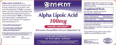 Photo of the MRM Alpha Lipoic Acid 100 mg label