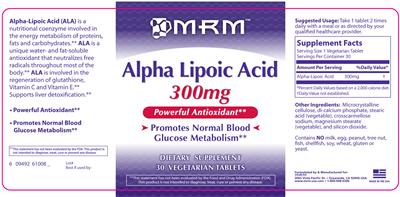 Photo of the MRM Alpha Lipoic Acid 300 mg label