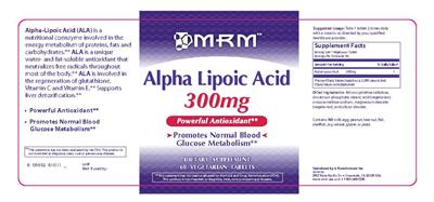 Photo of the MRM Alpha Lipoic Acid 300 mg label