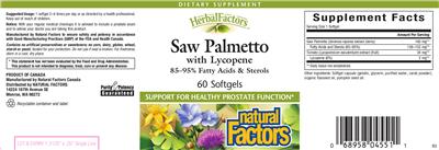 Photo of the Natural Factors HerbalFactors Saw Palmetto With Lycopene label