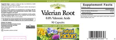 Photo of the Natural Factors Herbal Factors Valerian Root label