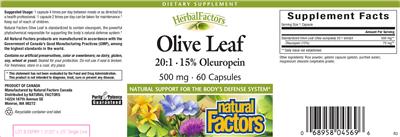 Photo of the Natural Factors HerbalFactors Olive Leaf 20:1 label