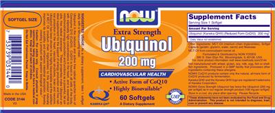 Photo of the NOW Extra Strength Ubiquinol 200 mg label