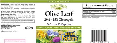 Photo of the Natural Factors HerbalFactors Olive Leaf 20:1 label