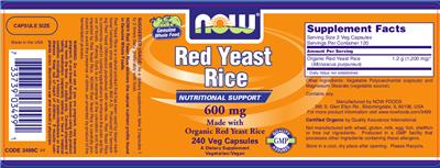 Photo of the NOW Red Yeast Rice 600 mg label
