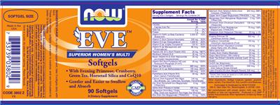 Photo of the NOW Eve Softgels label