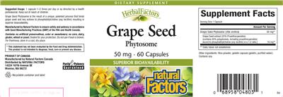 Photo of the Natural Factors HerbalFactors Grape Seed Phytosome label