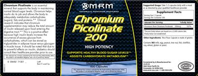 Photo of the MRM Chromium Picolinate 200 label