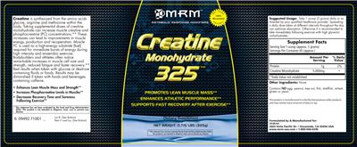 Photo of the MRM Creatine Monohydrate 325 label