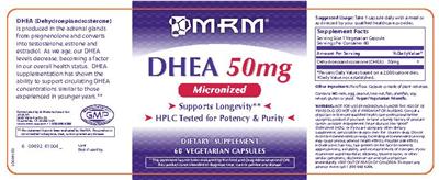 Photo of the MRM DHEA 50 mg label