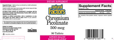 Photo of the Natural Factors Chromium Picolinate 500 mcg label