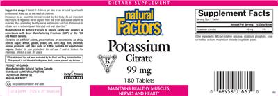 Photo of the Natural Factors Potassium Citrate 99 mg label