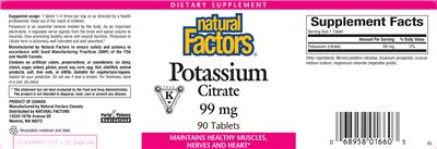 Photo of the Natural Factors Potassium Citrate 99 mg label