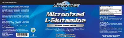 Photo of the Pure Advantage Micronized L-Glutamine label