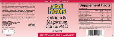 Photo of the Natural Factors Calcium & Magnesium Citrate With D label